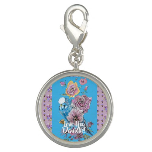 Budgie Watercolor floral Girls Bracelet Charm