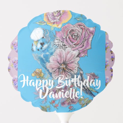 Budgie Watercolor floral Ladies Birthday Balloon