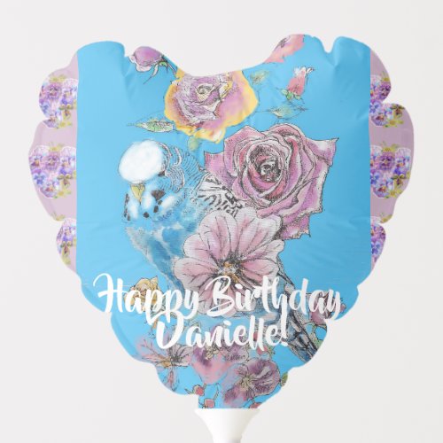 Budgie Watercolor floral Ladies Birthday Balloon