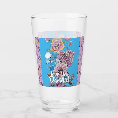 Budgie Watercolor floral Ladies Glass Tumbler