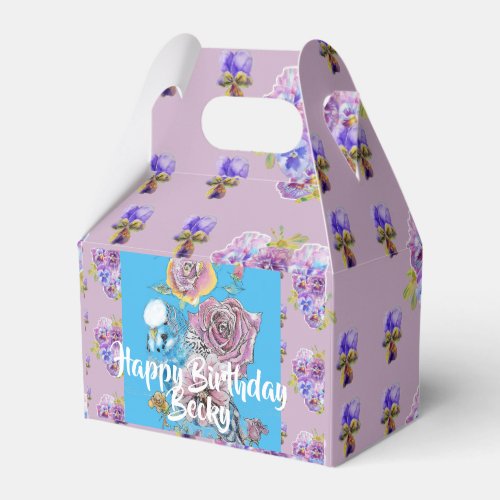 Budgie Watercolor floral lilac Birthday Cake Box