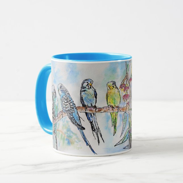 Budgie Watercolor Mug Blue (Front Left)