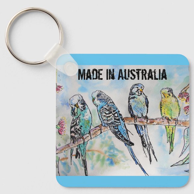 Budgie Watercolour Bird Cute Made In Australia Keychain (Front)