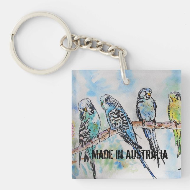 Budgie Watercolour Bird Cute Made In Australia Keychain (Front)