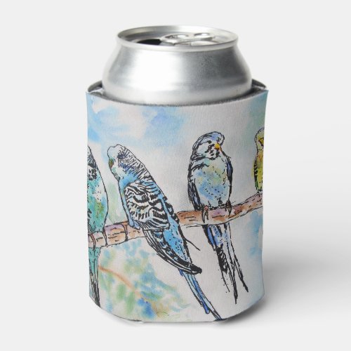 Budgie Watercolour Painting Bird birds Whimsical Can Cooler