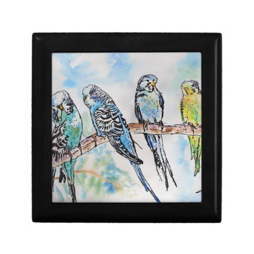 Budgie Watercolour Painting Bird birds Whimsical Gift Box