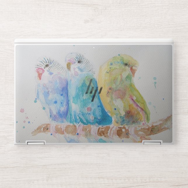 Budgie Watercolour Painting Bird birds Whimsical HP Laptop Skin (Front)