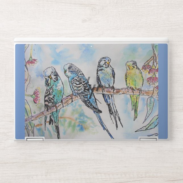 Budgie Watercolour Painting Bird birds Whimsical HP Laptop Skin (Front)