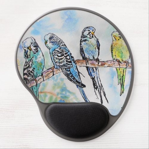 Budgie Watercolour Painting Bird birds Whimsical M Gel Mouse Pad