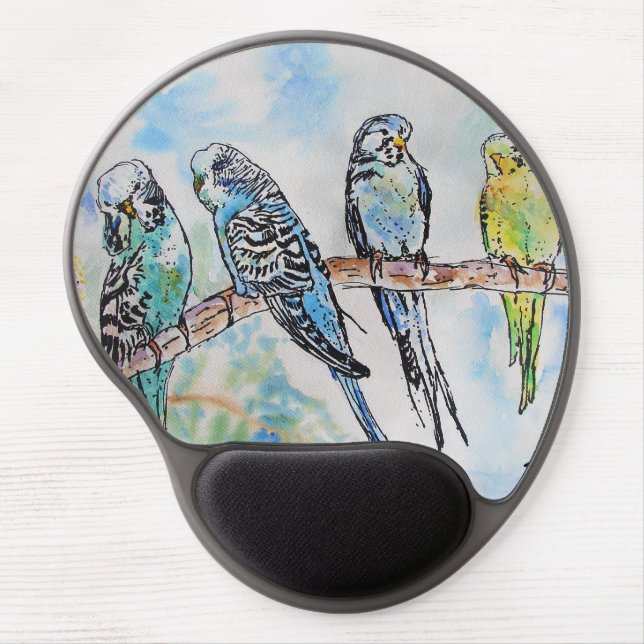 Budgie Watercolour Painting Bird birds Whimsical M Gel Mouse Pad (Front)