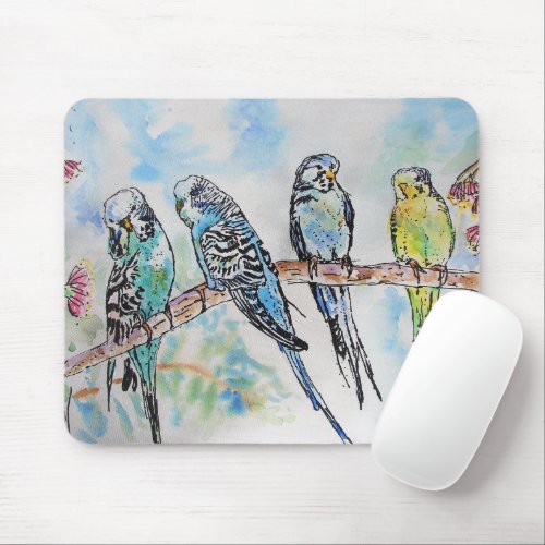 Budgie Watercolour Painting Bird birds Whimsical Mouse Pad