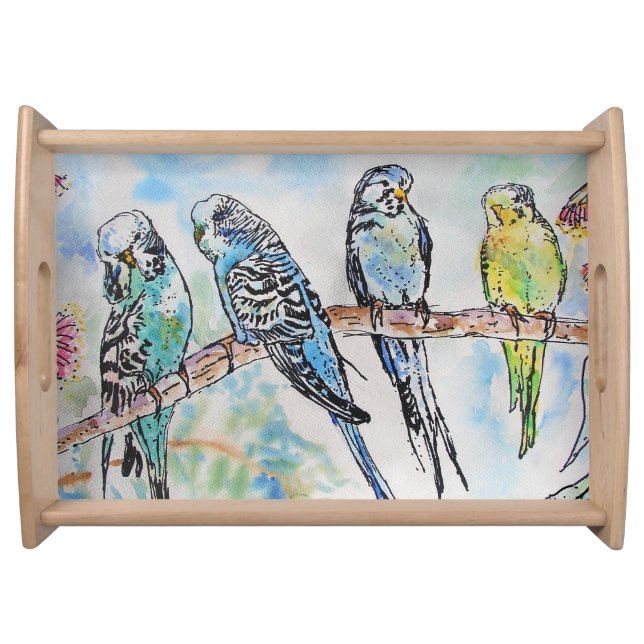 Budgie Watercolour Painting Bird birds Whimsical Serving Tray (Front)