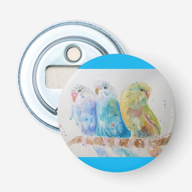 Budgie Watercolour Painting bird budgies Aqua Teal Bottle Opener (Front)