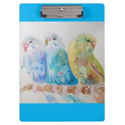 Budgie Watercolour Painting bird Budgies Aqua Teal Clipboard
