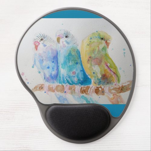 Budgie Watercolour Painting bird Budgies Aqua Teal Gel Mouse Pad