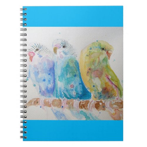 Budgie Watercolour Painting bird Budgies Aqua Teal Notebook