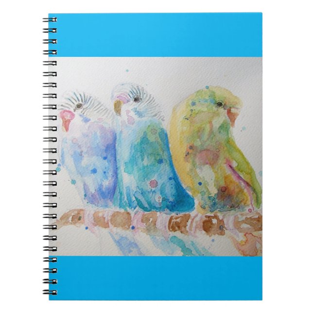 Budgie Watercolour Painting bird Budgies Aqua Teal Notebook (Front)