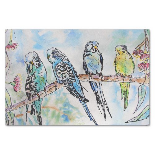 Budgie Watercolour Painting bird Budgies Aqua Teal Tissue Paper