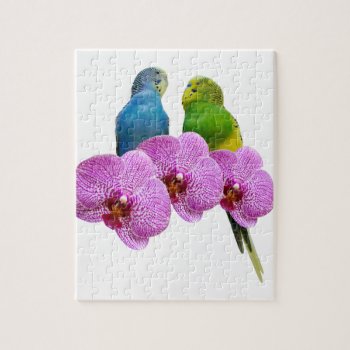 Budgie With Purple Orchid Jigsaw Puzzle by Wonderful12345 at Zazzle