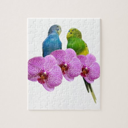 Budgie With Purple Orchid Jigsaw Puzzle