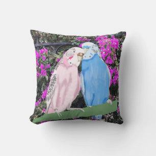 Budgies and Pinky Mauve Bougainvillea Throw Pillow