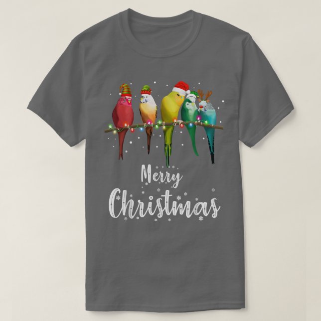 Budgies Bird Merry Christmas  T-Shirt (Design Front)