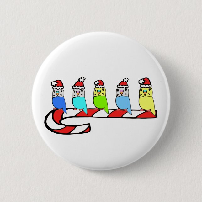 Budgies- Christmas Pinback Button (Front)