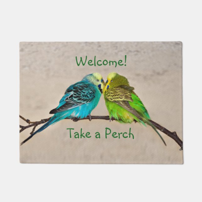 Budgies in Love Door Mat (Front)