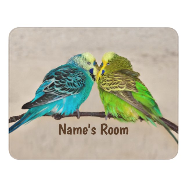 Budgies in Love Door Name Plate Sign (Contemporary Front)