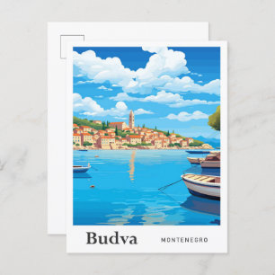 Budva Montenegro Art Vintage Travel Illustration Postcard