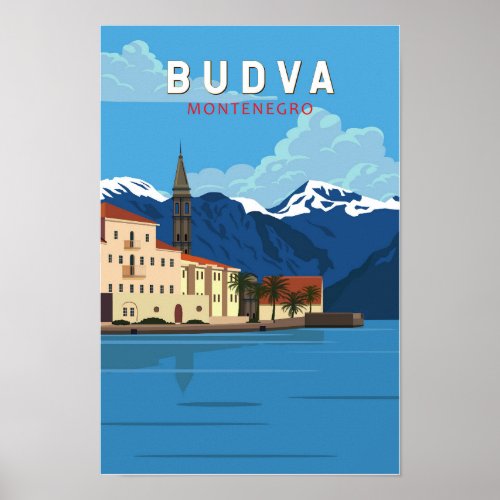 Budva Montenegro Retro Travel Art Vintage  Poster