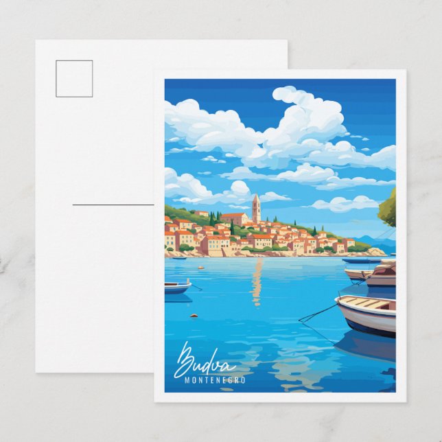 Budva Montenegro vintage travel illustration Postcard (Front/Back)