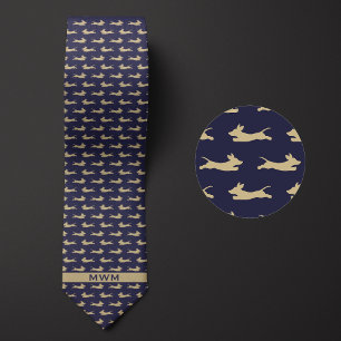 Bue and Gold Running Dachshund Neck Tie