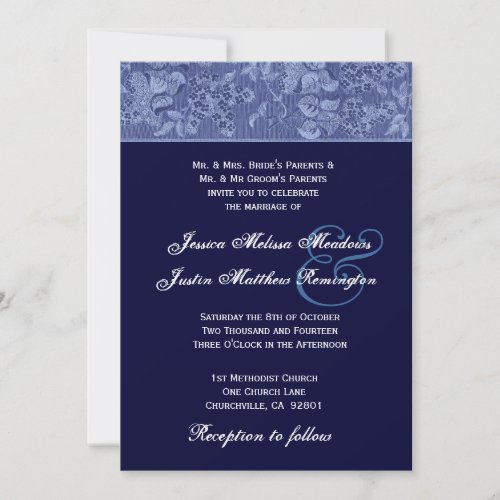Bue and Midnight Midnight Damask Wedding Template Personalized Invite