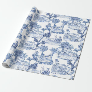 Bue Easter Bunny Toile Wrapping Paper