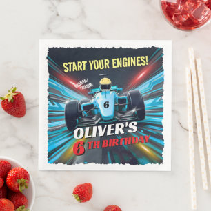 Bue Grand Prix Racing Car Birthday Paper Dinner Napkins