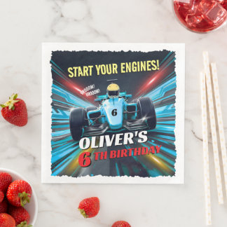 Bue Grand Prix Racing Car Birthday Paper Dinner Napkins