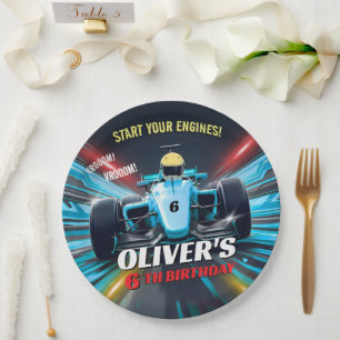 Bue Grand Prix Racing Car Birthday Paper Plates