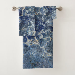 Bue Gray Black Marble & Beige Veins Bath Towel Set