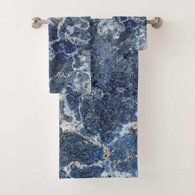 Bue Gray Black Marble & Beige Veins Bath Towel Set (Insitu)