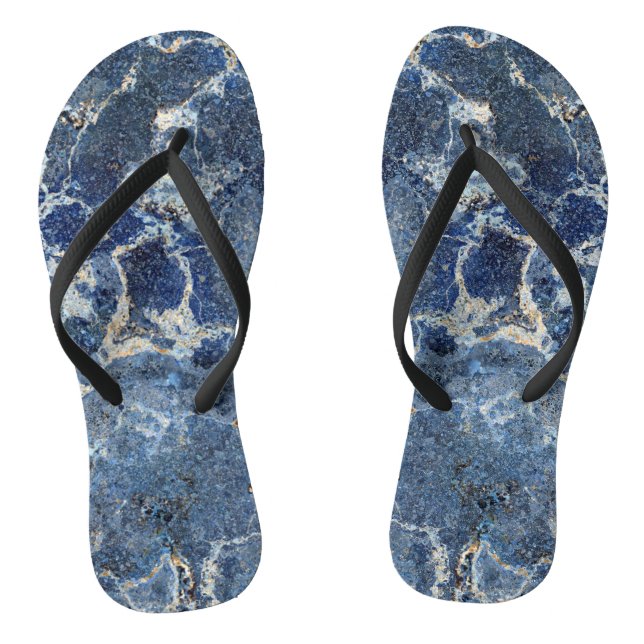 Bue Gray Black Marble & Beige Veins Flip Flops (Footbed)