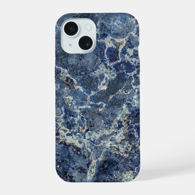 Bue Gray Black Marble & Beige Veins iPhone 15 Case (Back)