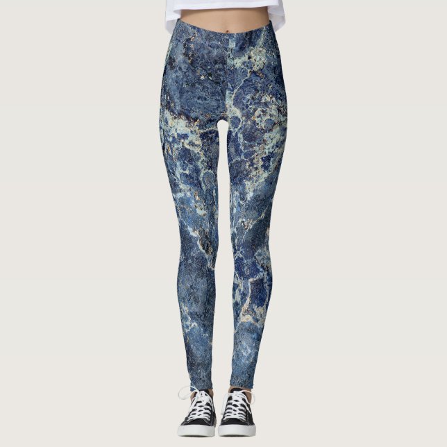 Bue Gray Black Marble & Beige Veins Leggings (Front)