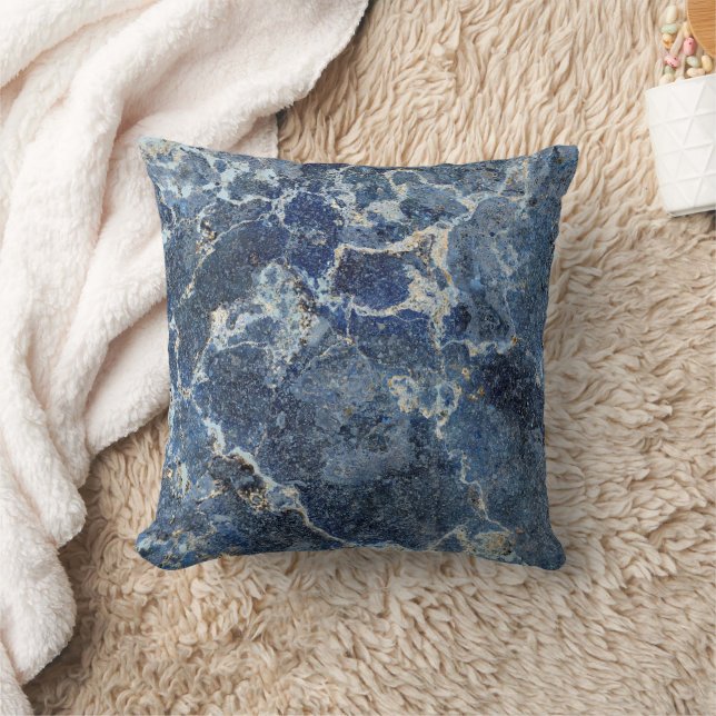 Bue Gray Black Marble & Beige Veins Throw Pillow (Blanket)