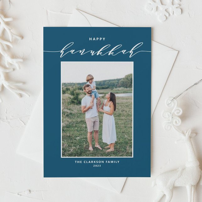 Bue Modern Mix Typography Happy Hanukkah Photo Holiday Card (Creator Uploaded)