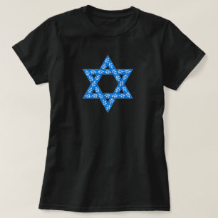 Bue Star of David Vintage White Leaves T-Shirt
