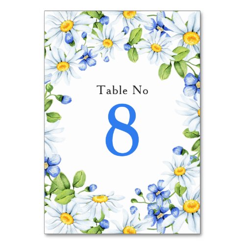 Bue White Country Daisy Floral Wedding Table Card