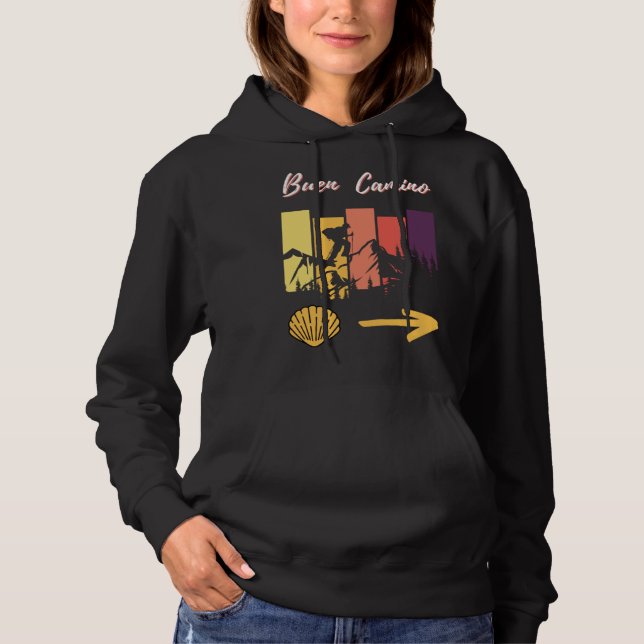 Buen Camino Male Pilgrim Scallop Shell Yellow Arro Hoodie (Front)