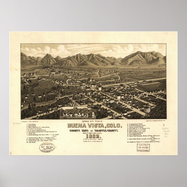 Buena Vista Colorado 1882 Panoramic Map Poster (Front)