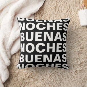 Buenas Noches black and white typography bedroom  Throw Pillow